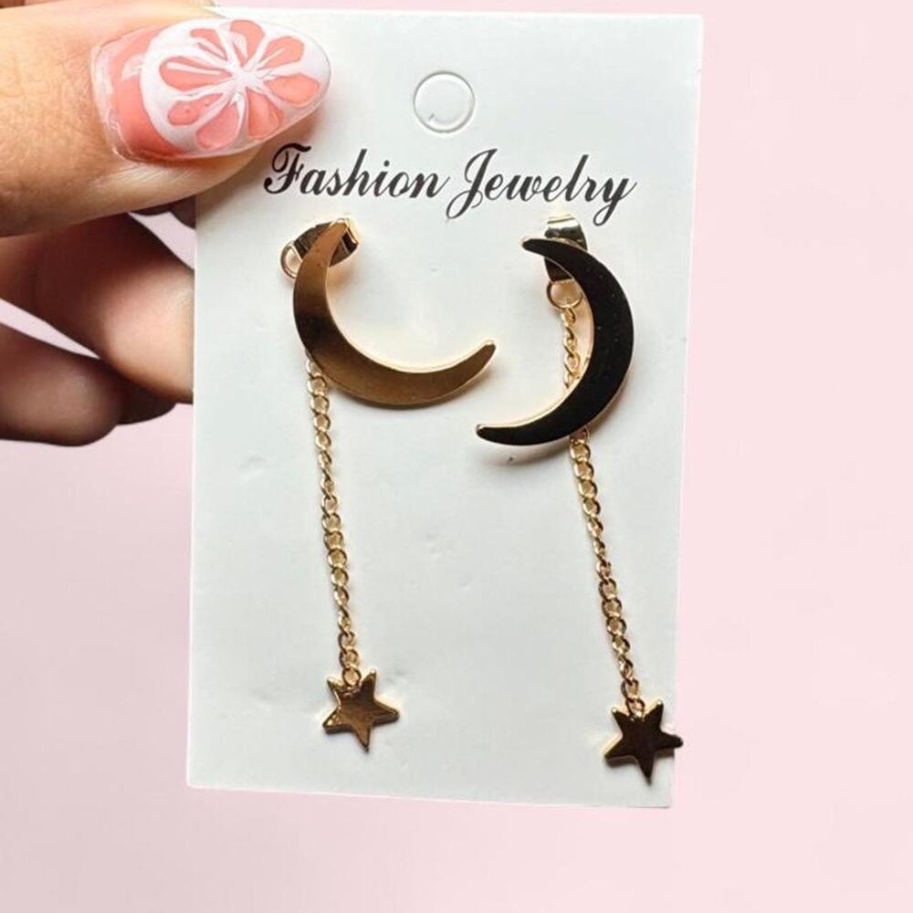 Gold-tone crescent moon stud earrings Coquette celestial fairycore whimsigoth